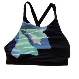 Title Nine swim top, size Medium strappy back high neck pads black & blue bikini